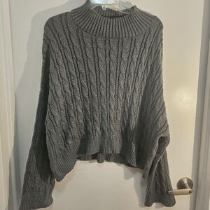 ARULA Gray Cable Knit Turtleneck Sweater Med Blue Grey